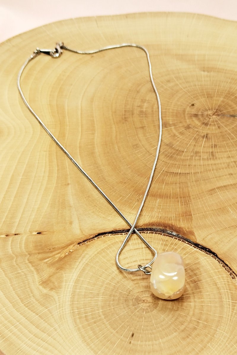 Kalsit Doğal Taşı Zincirli El Yapımı Kolye Uç: 1,5 cm Zincir: 20 cm Kutulu - Görsel 4