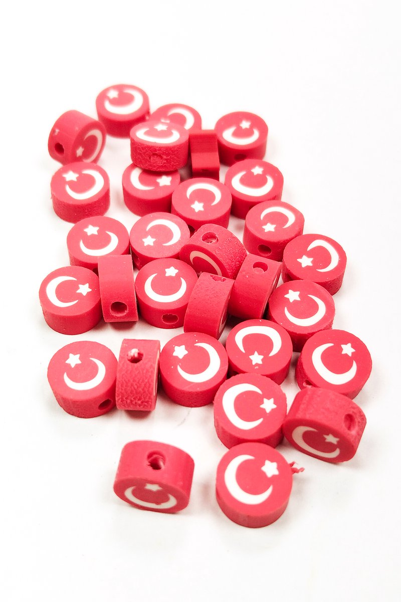 90 Adet 10 mm Polimer Kil Fimo Boncuk Takı Bileklik + 5 Metre Lastikli Misina Hediye - Türk Bayrağı - Görsel 2