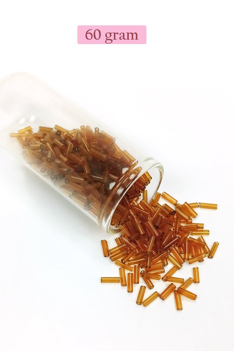 Uzun Boru Kesme Boncuk Çap 2mm Uzunluk 10 mm - 60 Gram - Şeffaf Gold - BNC293
