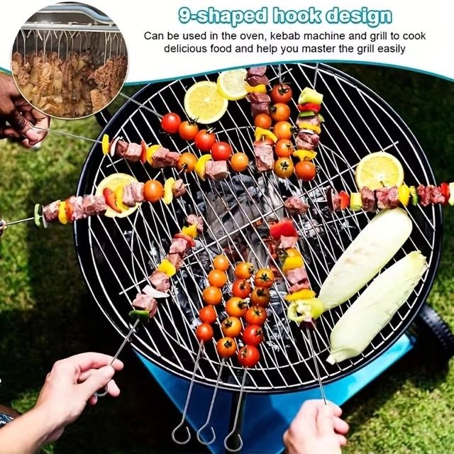 10 Adet Paslanmaz Çelik Mangal Şişi Seti – 20 Cm Metal Çöp Şiş Ve Izgara Şişleri - Görsel 8