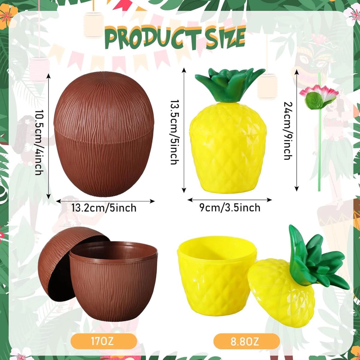 Ananas Hindistan Cevizi Tasarımlı Pipetli Bardak Seti (6 Adet) - Görsel 2