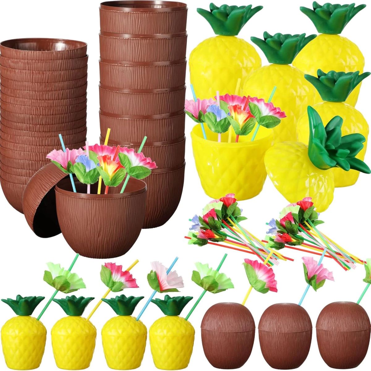 Ananas Hindistan Cevizi Tasarımlı Pipetli Bardak Seti (6 Adet) - Görsel 4