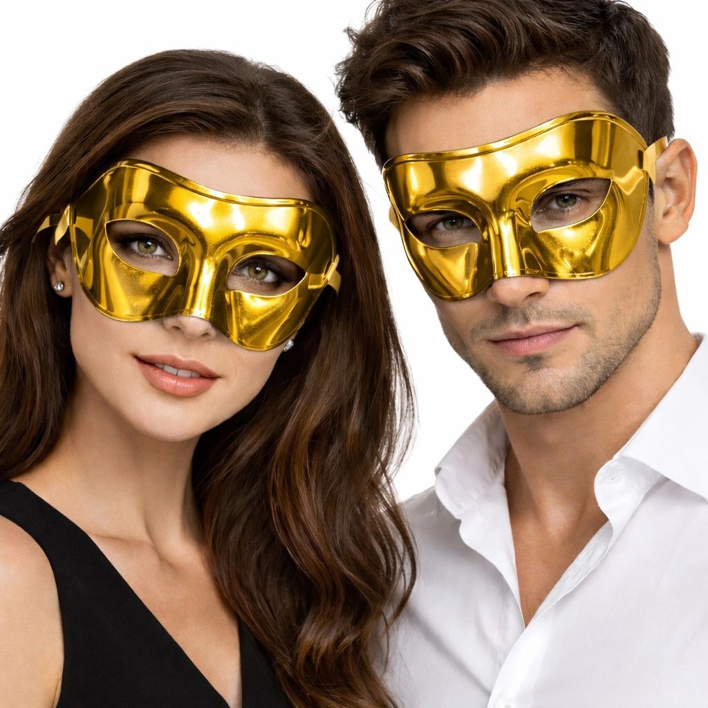 Metalize Parlak Parti Maskesi Altın Gold Renk 16x7 Cm - Görsel 2