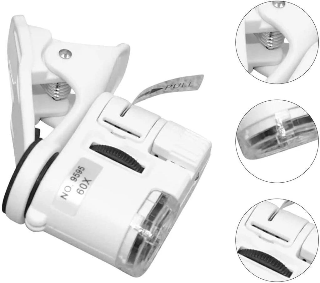 60x Mini Cep Telefonu Için Mandallı Mikroskop Uv Ledli Büyüteç Model Al2431 - Görsel 3