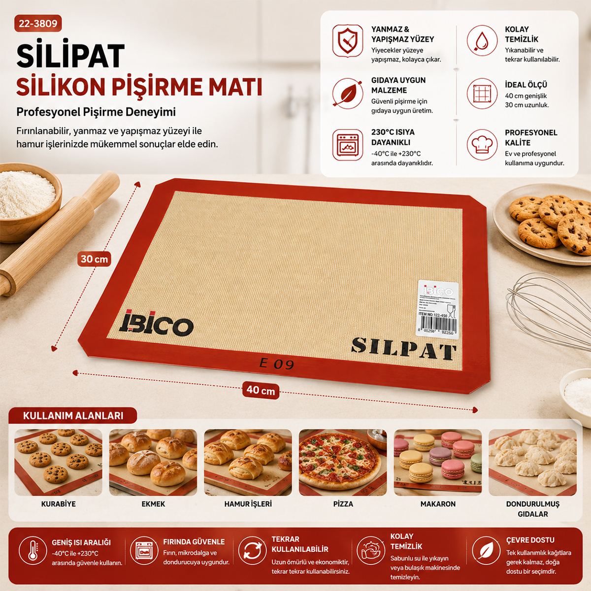 Silikon fırın pişirme matı 30x40 cm - Görsel 3