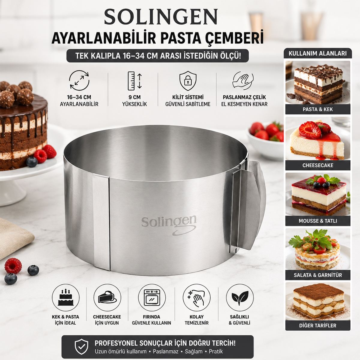 Ayarlanabilir Metal Kek Kalıbı 16-34 cm - Görsel 3