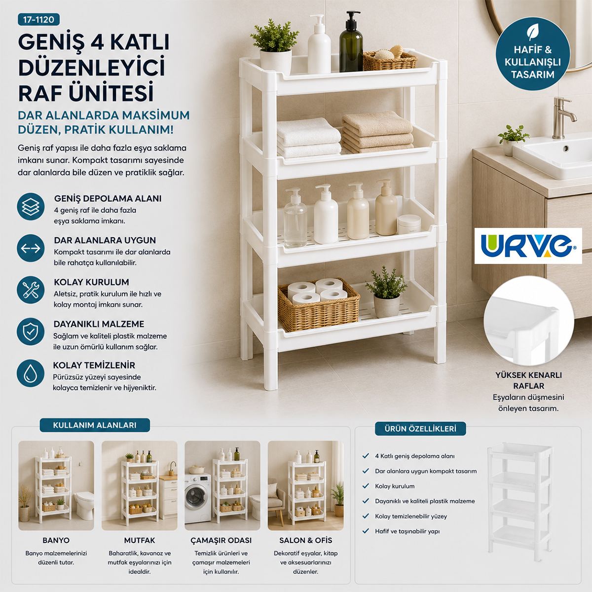 4 Katlı Sepet Organizer Raf Düzenleyici (510x205x685 mm) - Görsel 3