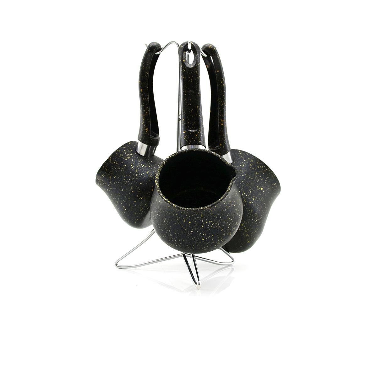 Granit Çelik Cezve Seti 4'lü (230/280/380 ml) Metal Standlı - Görsel 3