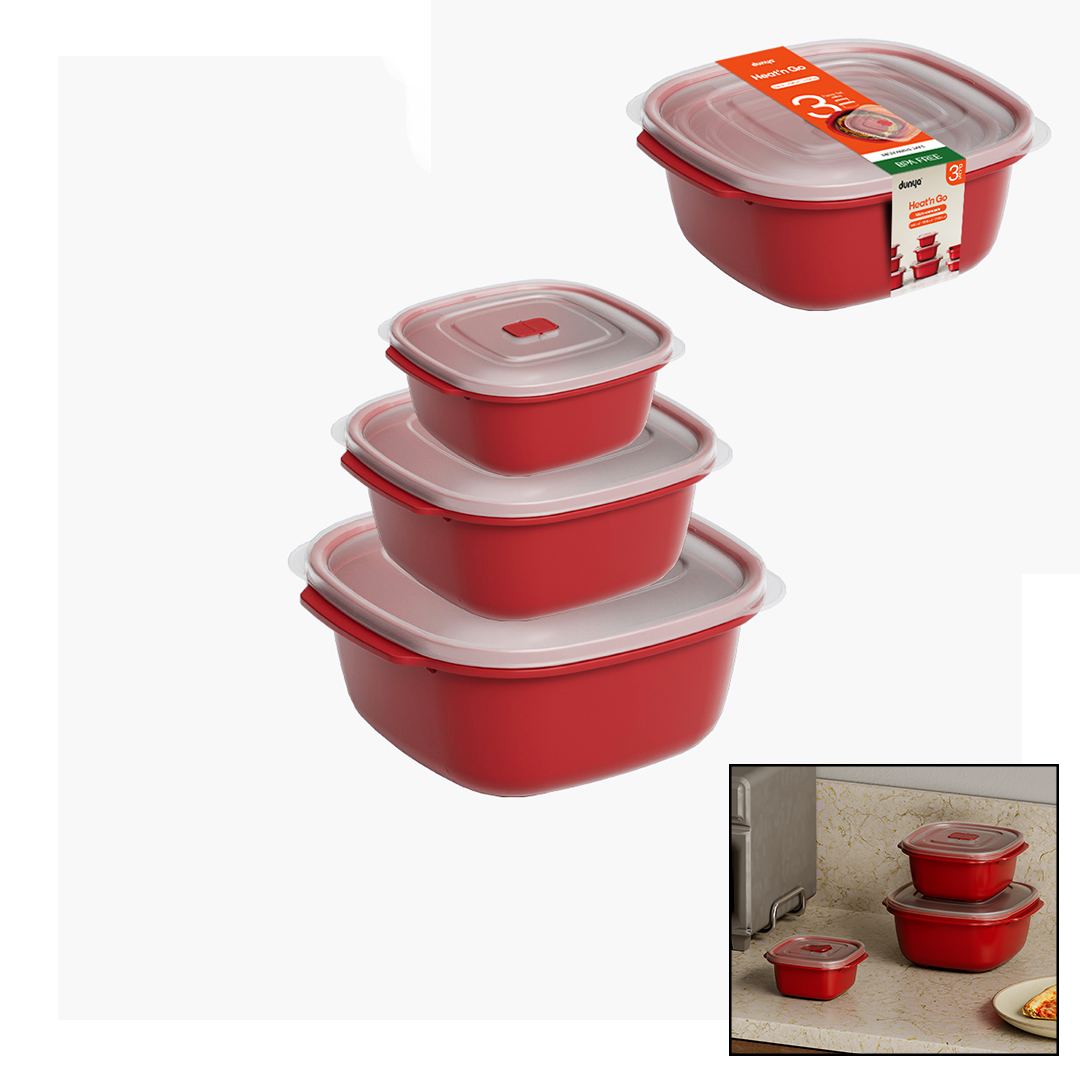 Kırmızı Kare Saklama Kabı Seti 3'lü (550/1100/2200 ml) - Görsel 4
